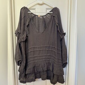 Free People FP One Tamasi Tunic Convertible V Neck Oversized Ruffle Dress New S